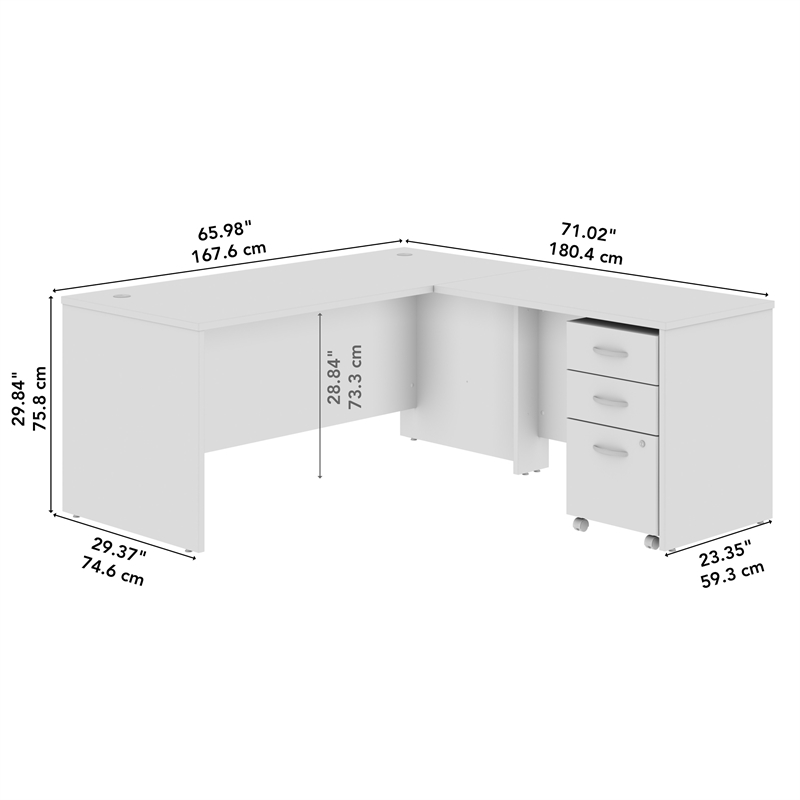 Pemberly Row 66W L Shaped Desk with Mobile File Cabinet in Mocha Cherry