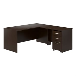 Pemberly Row 66W L Shaped Desk with Mobile File Cabinet in Mocha Cherry
