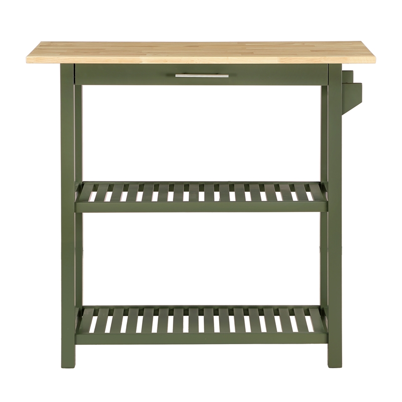 Pemberly Row Three-Tier Butcher Block Kitchen Prep Island w/Drawer in Green Wood