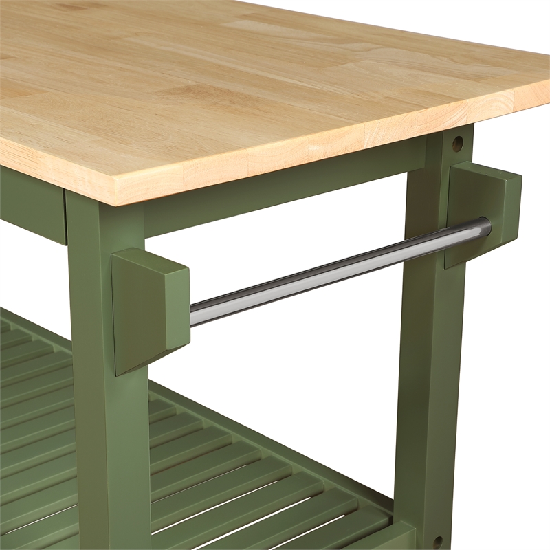 Pemberly Row Three-Tier Butcher Block Kitchen Prep Island w/Drawer in Green Wood