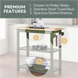 Pemberly Row Three-Tier Butcher Block Kitchen Prep Island w/Drawer in Green Wood