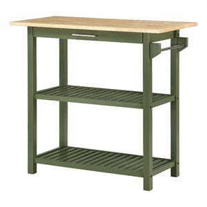 Pemberly Row Three-Tier Butcher Block Kitchen Prep Island w/Drawer in Green Wood
