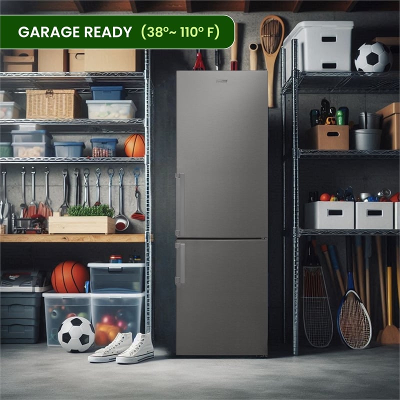 Pemberly Row 12cf No Frost Bottom Freezer Refrigerator Wine Rack GARAGE READY