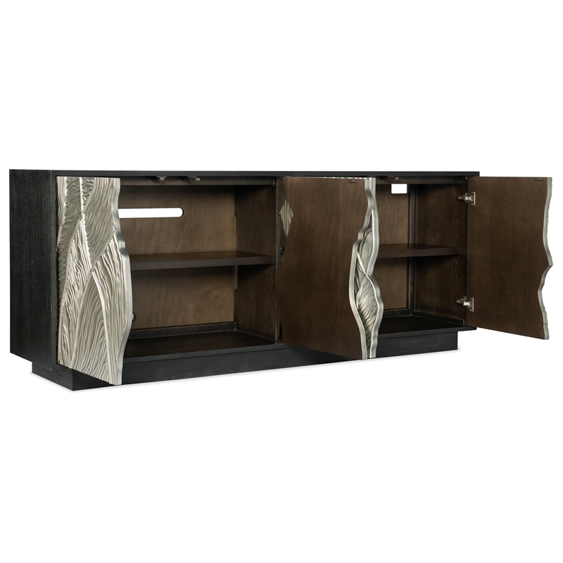 Pemberly Row Contemporary Wood Entertainment Console in Black