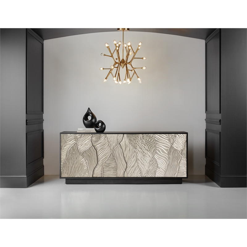 Pemberly Row Contemporary Wood Entertainment Console in Black