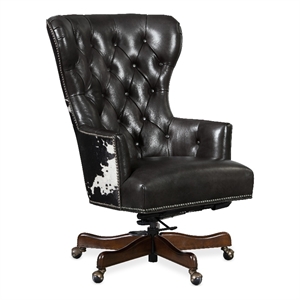 Pemberly Row Executive Swivel Tilt Chair with Black & White HOH in Brown Leather