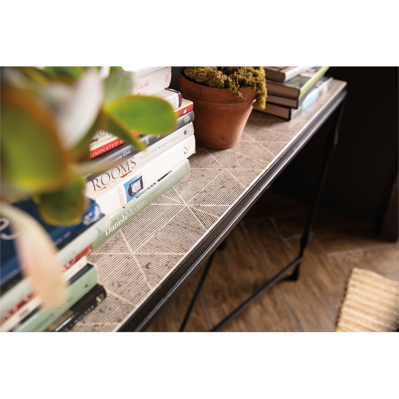 Pemberly Row Contemporary Metal-Wood-Stone Console Table in Black