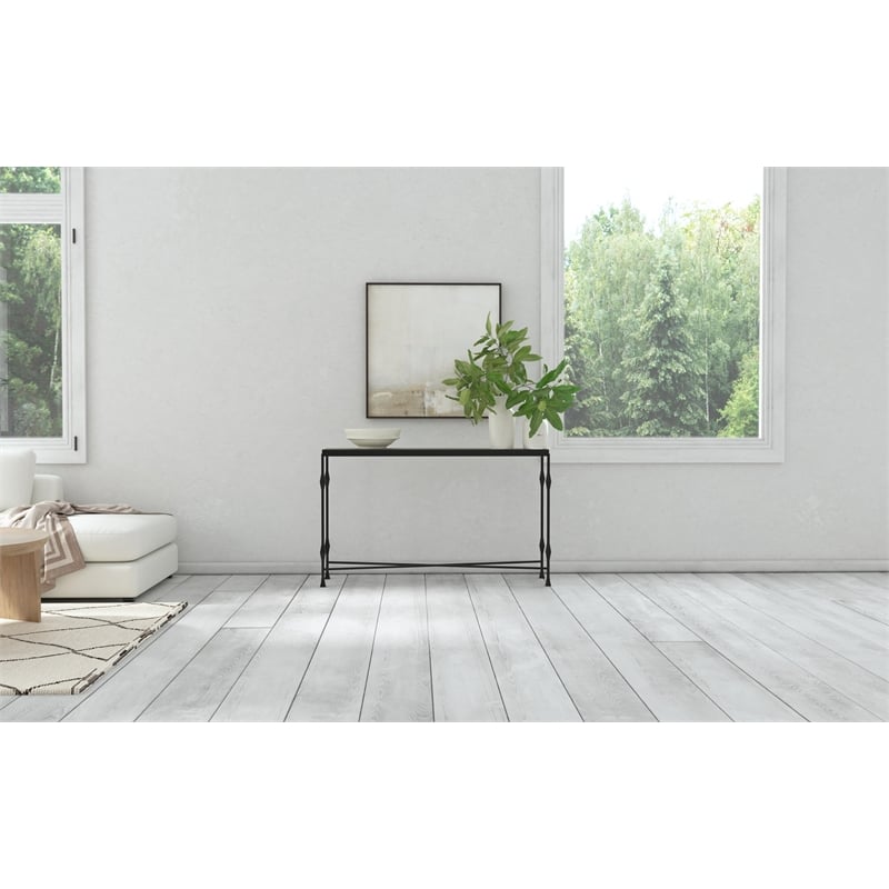 Pemberly Row Contemporary Metal-Wood-Stone Console Table in Black