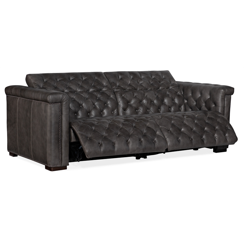 Pemberly Row 2 over 2 Sofa with Power Recline & Power Headrest in Gray Leather