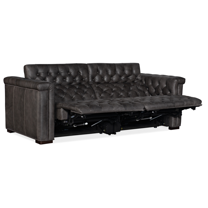 Pemberly Row 2 over 2 Sofa with Power Recline & Power Headrest in Gray Leather