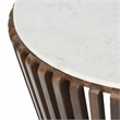 Pemberly Row 33 in. White Marble & Brown Acacia Wood Coffee Table Modern Design