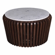 Pemberly Row 33 in. White Marble & Brown Acacia Wood Coffee Table Modern Design