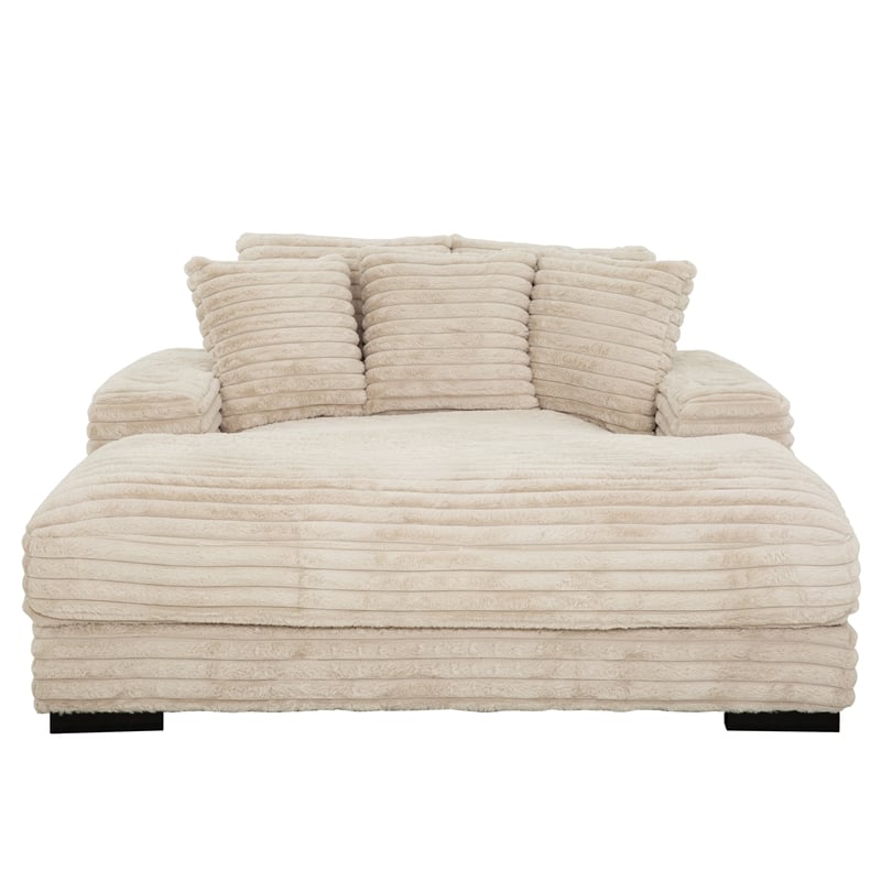 Pemberly Row Taupe Oversized Fabric Cuddler Chaise with Cupholder and USB Ports