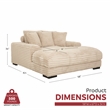 Pemberly Row Taupe Oversized Fabric Cuddler Chaise with Cupholder and USB Ports