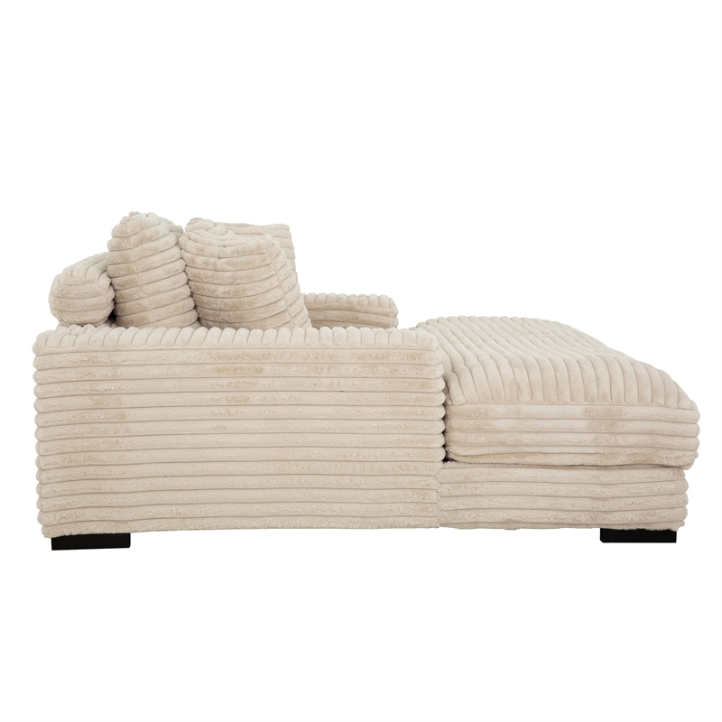 Pemberly Row Taupe Oversized Fabric Cuddler Chaise with Cupholder and USB Ports