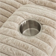 Pemberly Row Taupe Oversized Fabric Cuddler Chaise with Cupholder and USB Ports