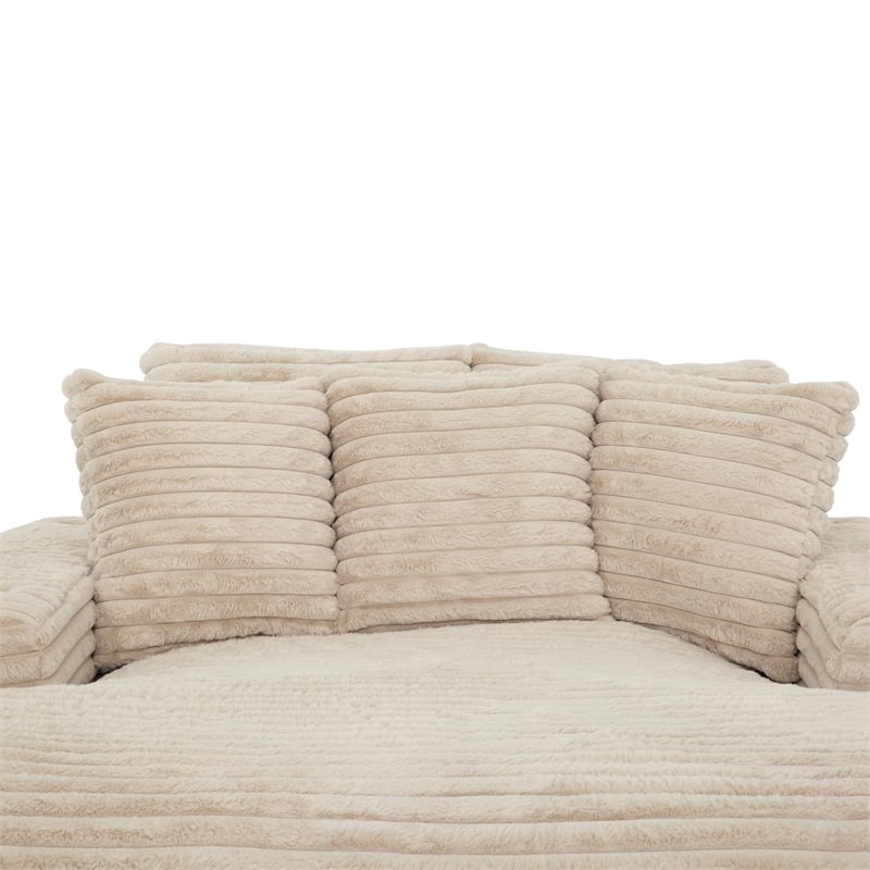 Pemberly Row Taupe Oversized Fabric Cuddler Chaise with Cupholder and USB Ports
