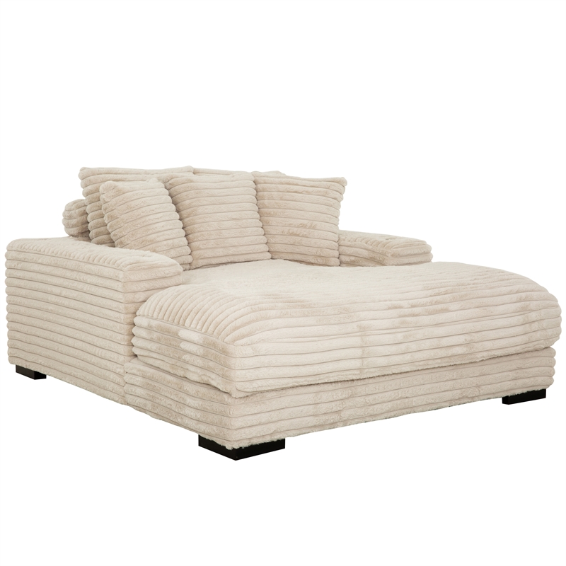 Pemberly Row Taupe Oversized Fabric Cuddler Chaise with Cupholder and USB Ports