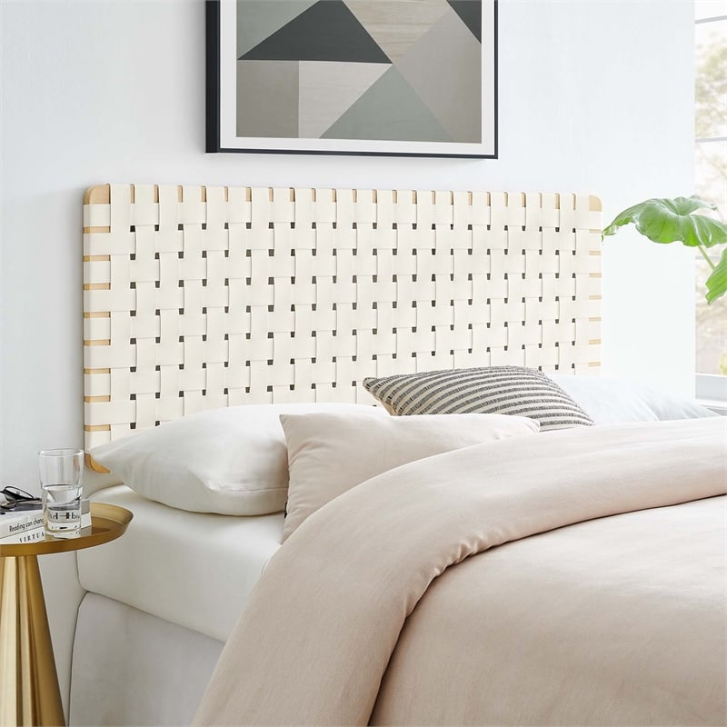 Pemberly Row Weave Vegan Leather Full Headboard in Natural Beige