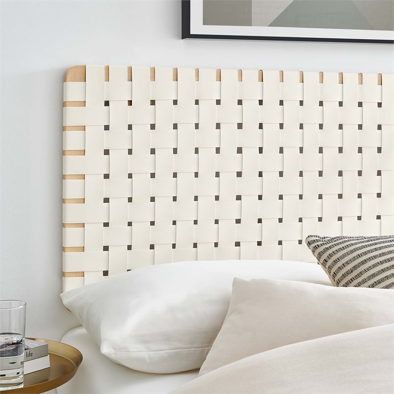 Pemberly Row Weave Vegan Leather Full Headboard in Natural Beige