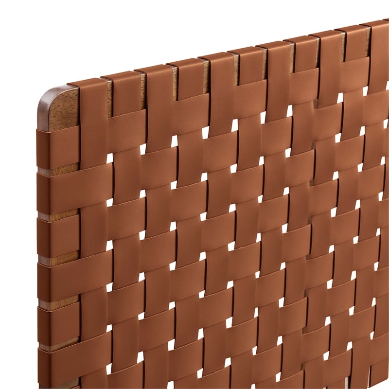 Pemberly Row Weave Vegan Leather Full Headboard in Walnut Brown