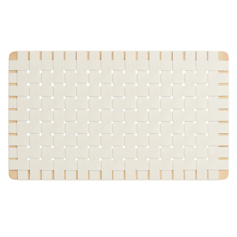 Pemberly Row Weave Wall-Mount Vegan Leather Twin Headboard in Natural Beige