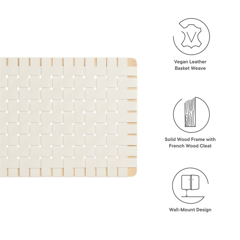 Pemberly Row Weave Wall-Mount Vegan Leather Twin Headboard in Natural Beige