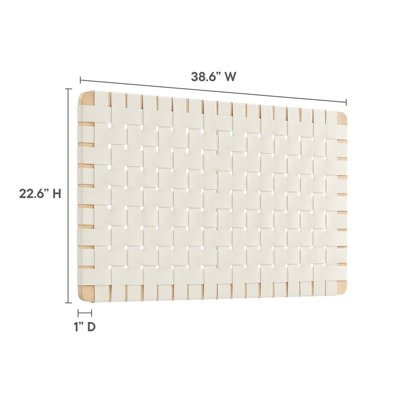 Pemberly Row Weave Wall-Mount Vegan Leather Twin Headboard in Natural Beige