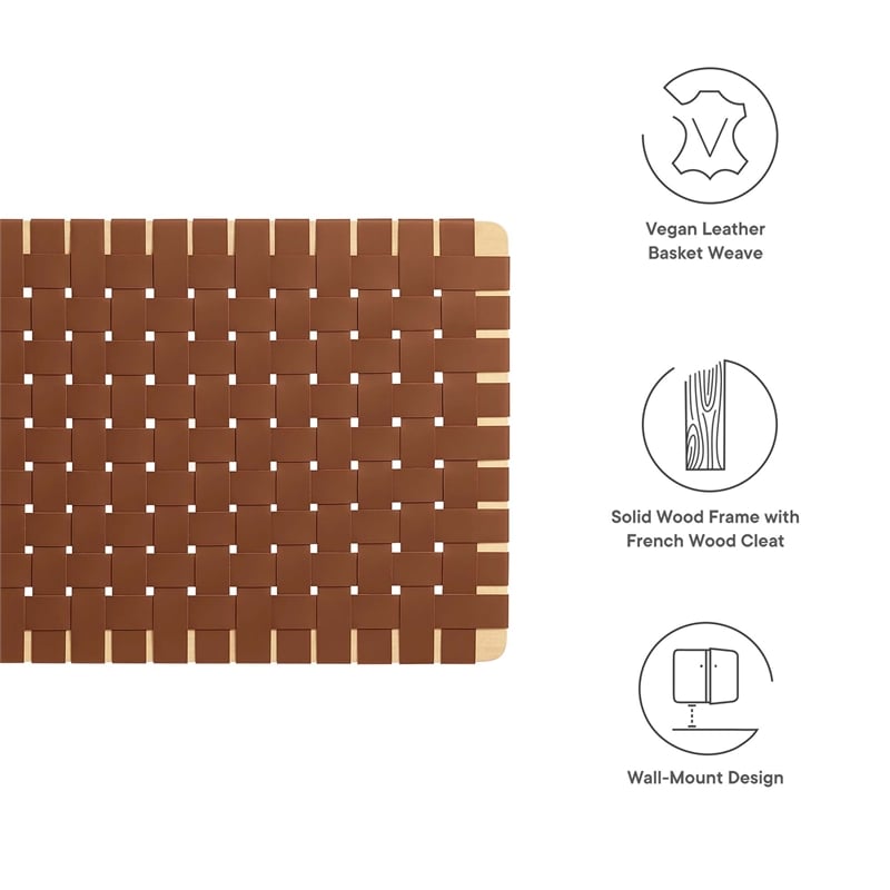 Pemberly Row Weave Wall-Mount Vegan Leather Twin Headboard in Natural Brown