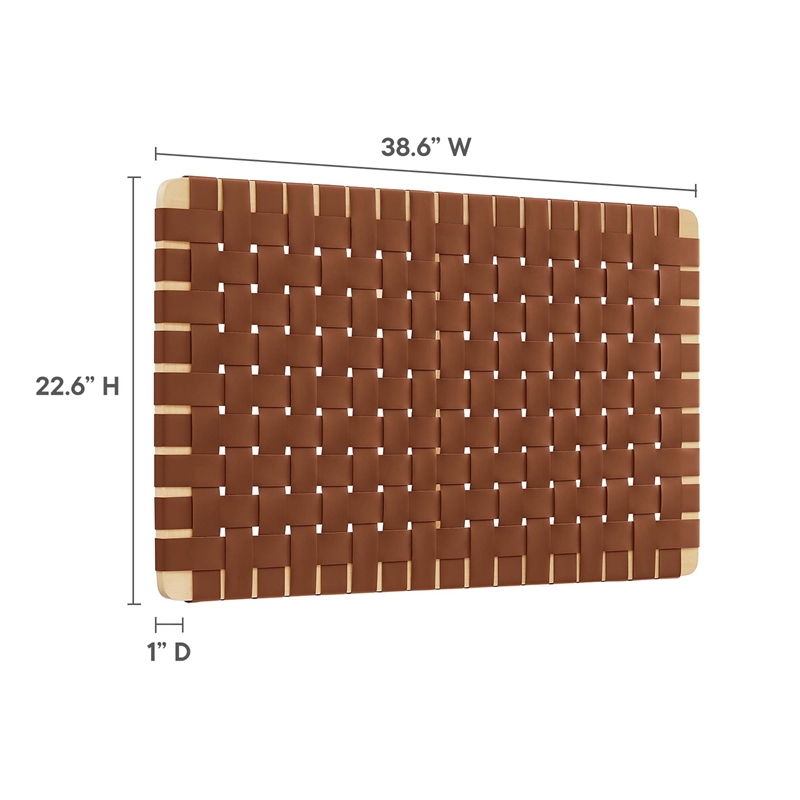 Pemberly Row Weave Wall-Mount Vegan Leather Twin Headboard in Natural Brown
