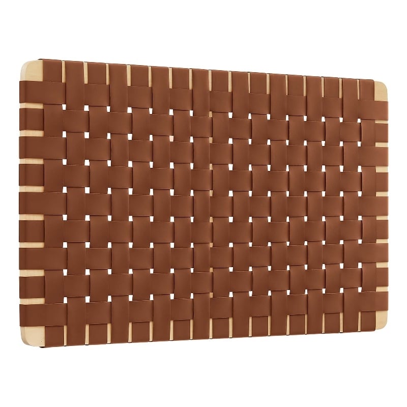 Pemberly Row Weave Wall-Mount Vegan Leather Twin Headboard in Natural Brown