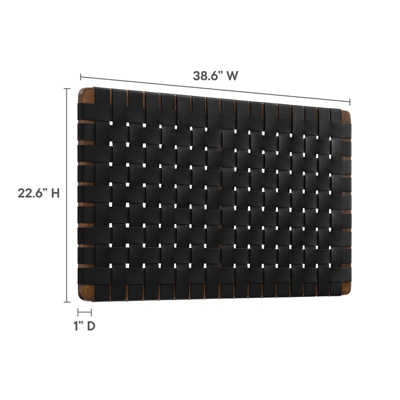 Pemberly Row Weave Wall-Mount Vegan Leather Twin Headboard in Walnut Black