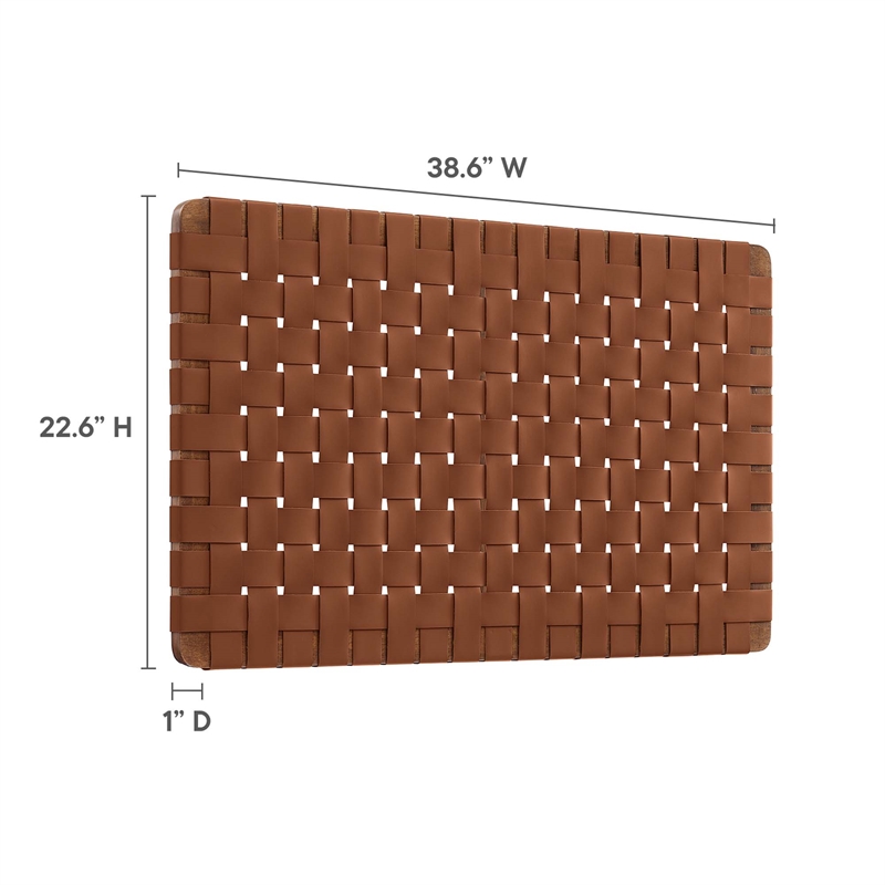 Pemberly Row Weave Wall-Mount Vegan Leather Twin Headboard in Walnut Brown