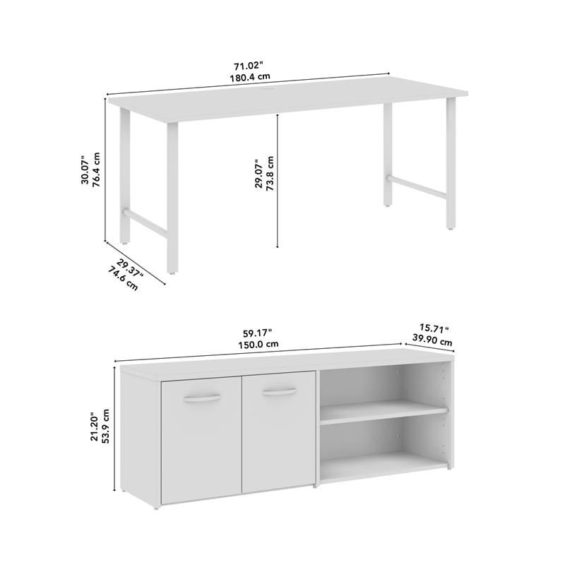 Pemberly Row Computer Desk with Storage Cabinet in Natural Elm-Engineered Wood