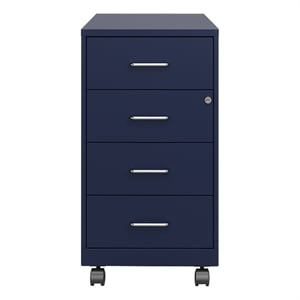 Pemberly Row 18&quotD 4 Drawer Metal Mobile Filing Cabinet Organizer-Locking-Navy
