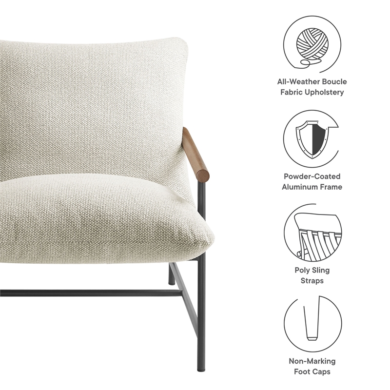 Pemberly Row Contemporary Fabric Sling Lounge Chair in Ivory