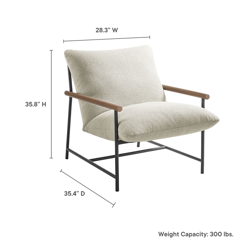 Pemberly Row Contemporary Fabric Sling Lounge Chair in Ivory
