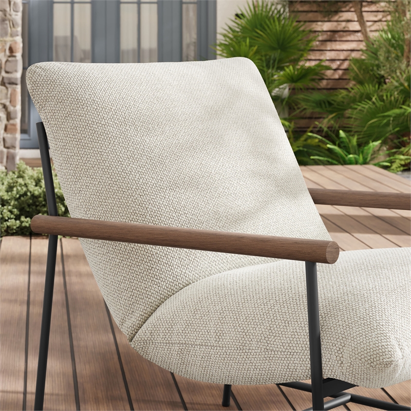 Pemberly Row Contemporary Fabric Sling Lounge Chair in Ivory