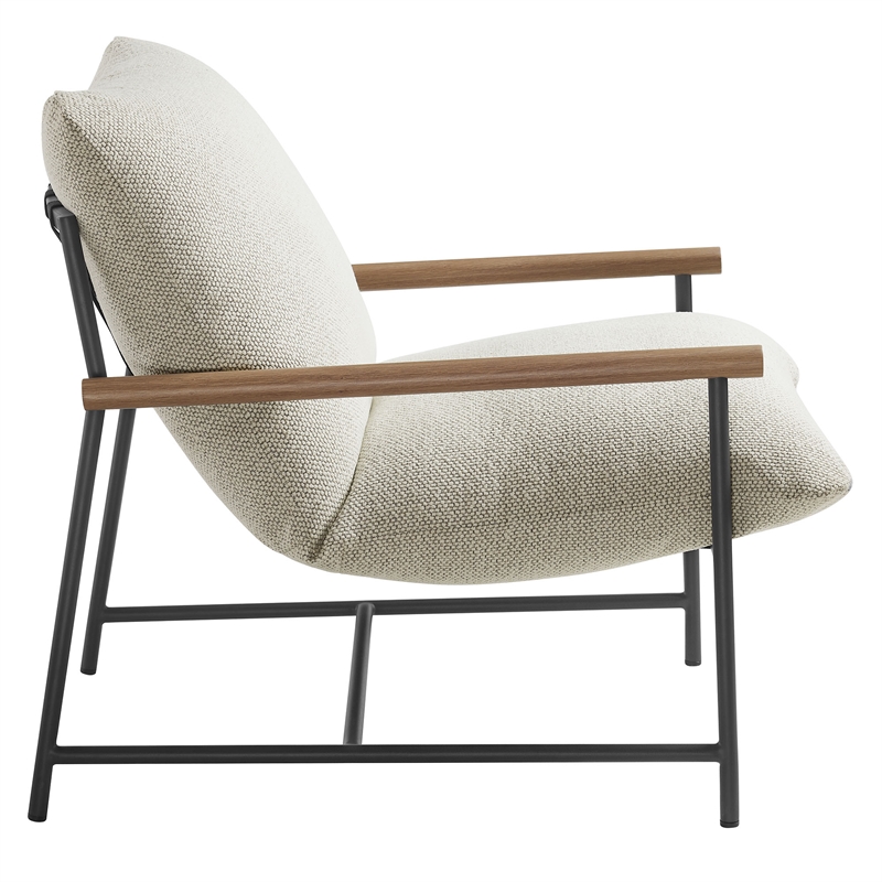 Pemberly Row Contemporary Fabric Sling Lounge Chair in Ivory