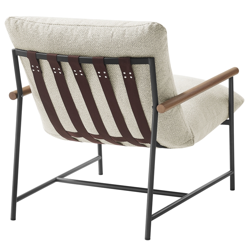 Pemberly Row Contemporary Fabric Sling Lounge Chair in Ivory