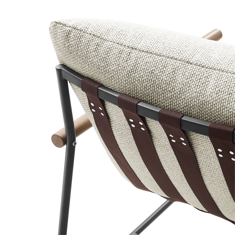 Pemberly Row Contemporary Fabric Sling Lounge Chair in Ivory