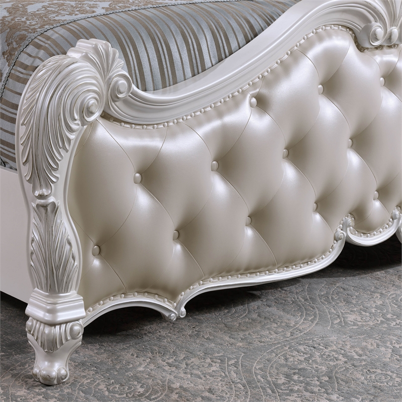 Pemberly Row Contemporary Tufted Faux Leather Eastern King Bed in White