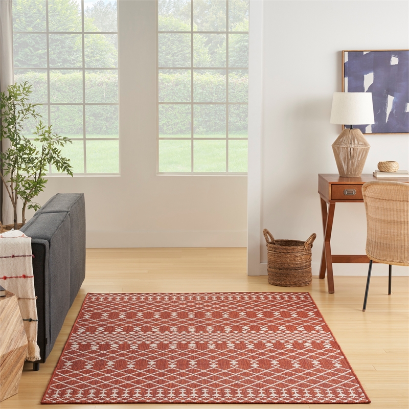 Pemberly Row Contemporary 4' x 6' Fabric Terracotta Area Rug