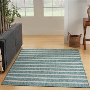 Pemberly Row Contemporary 5' x 7' Fabric Aqua Ivory Area Rug