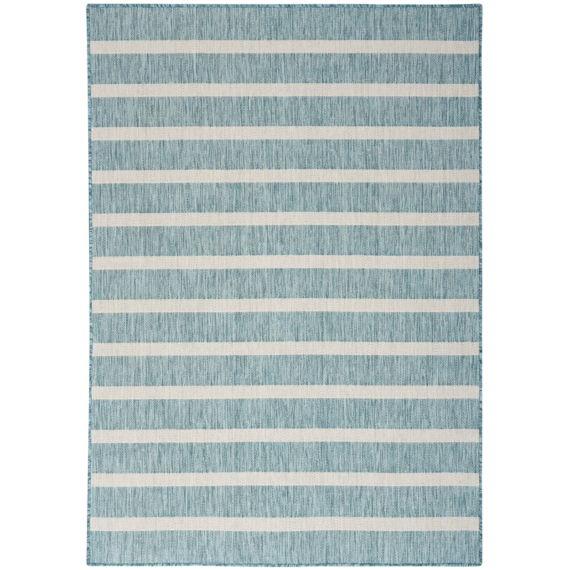 Pemberly Row Contemporary 5' x 7' Fabric Aqua Ivory Area Rug