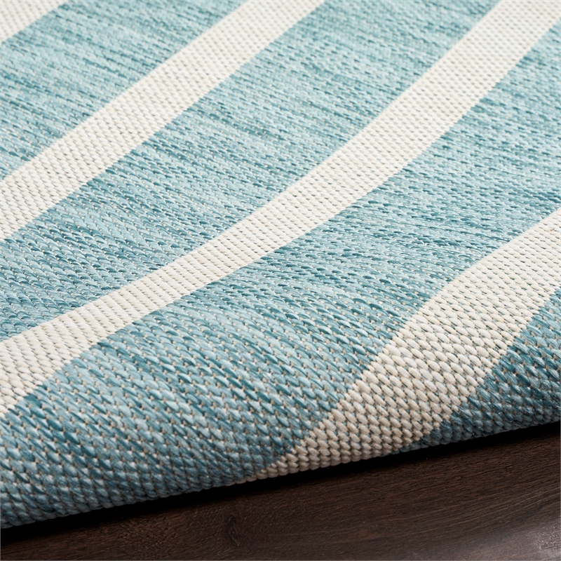 Pemberly Row Contemporary 5' x 7' Fabric Aqua Ivory Area Rug
