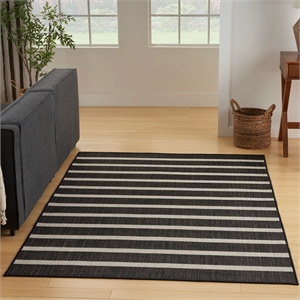 Pemberly Row Contemporary 5' x 7' Fabric Black Ivory Area Rug