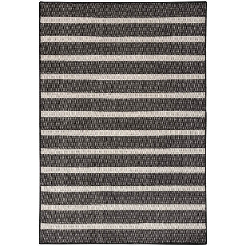 Pemberly Row Contemporary 5' x 7' Fabric Black Ivory Area Rug