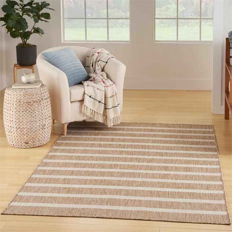 Pemberly Row Contemporary 5' x 7' Fabric Beige Ivory Area Rug