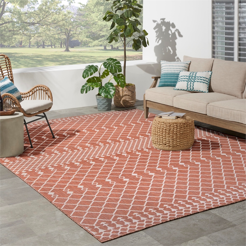 Pemberly Row Contemporary 8' x 10' Fabric Terracotta Area Rug